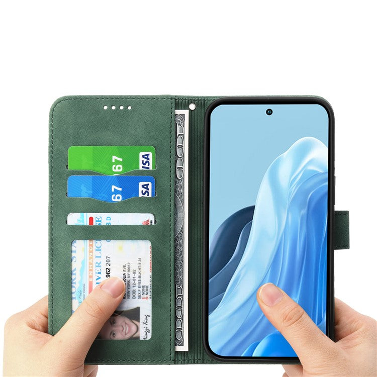 DIERFENG DF-03 For vivo Y04 4G  /  Y29s 5G Leather Case Lines Imprint Wallet Phone Cover - Green