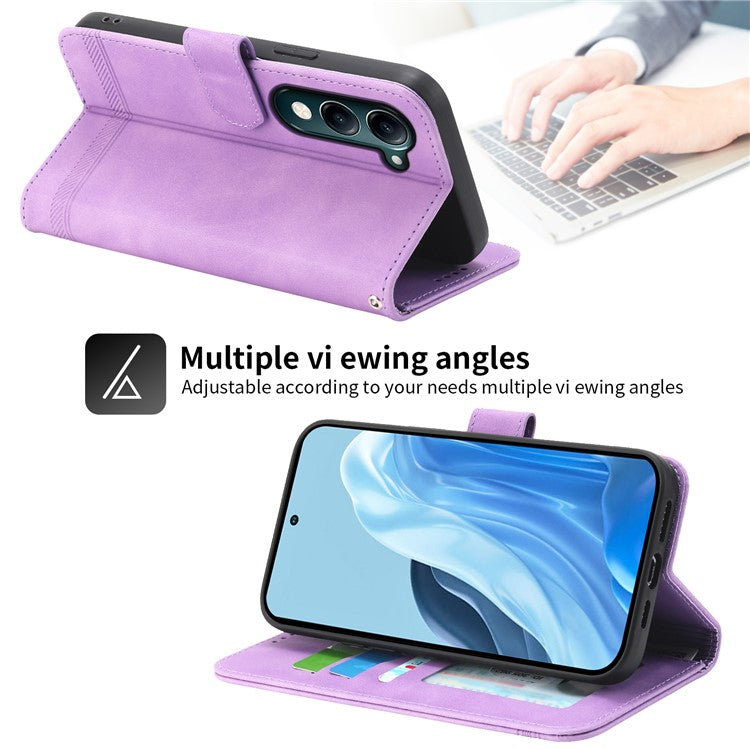 DIERFENG DF-03 For vivo Y04 4G  /  Y29s 5G Leather Case Lines Imprint Wallet Phone Cover - Purple