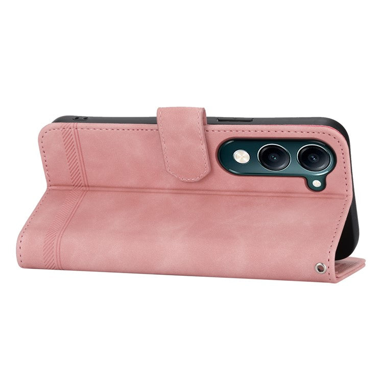 DIERFENG DF-03 For vivo Y04 4G  /  Y29s 5G Leather Case Lines Imprint Wallet Phone Cover - Pink