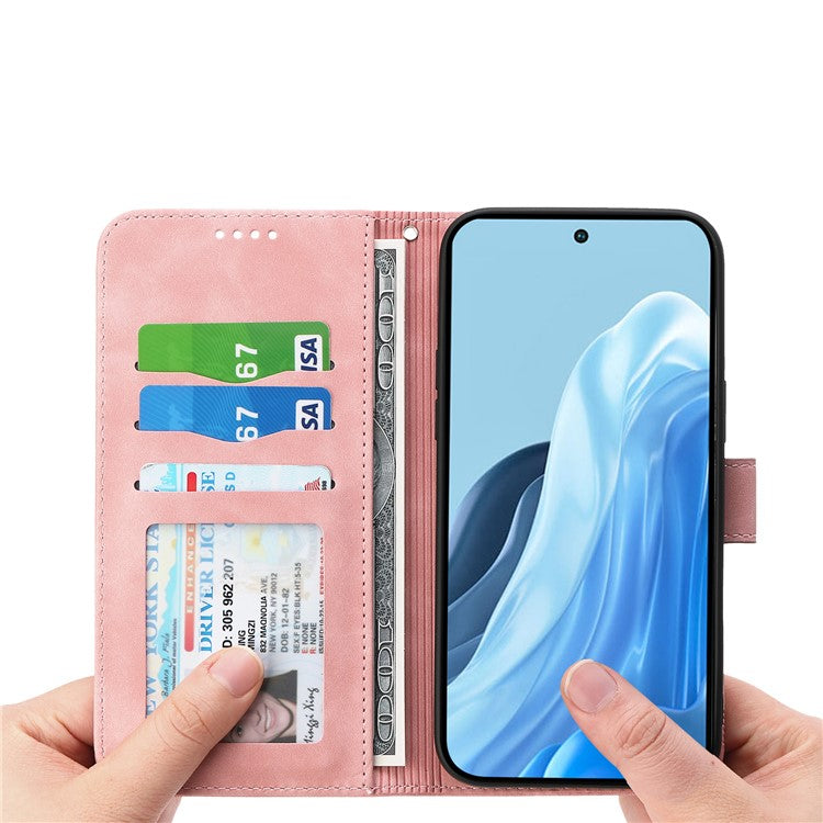 DIERFENG DF-03 For vivo Y04 4G  /  Y29s 5G Leather Case Lines Imprint Wallet Phone Cover - Pink