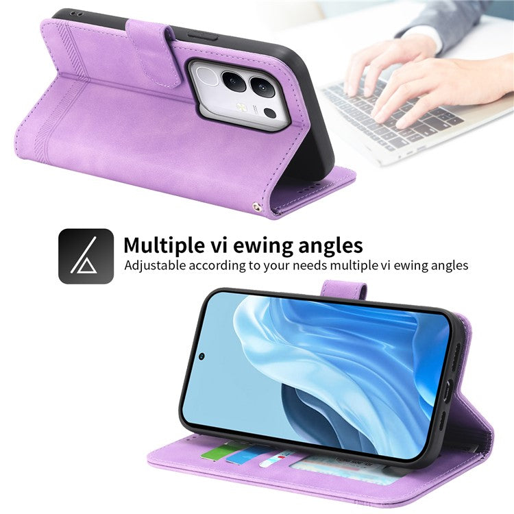 DIERFENG DF-03 For vivo Y29 4G Leather Case Lines Imprint Wallet Phone Cover - Purple