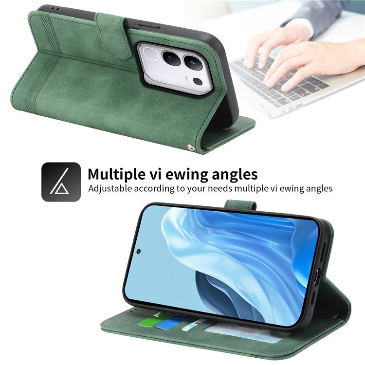 DIERFENG DF-03 For vivo Y29 4G Leather Case Lines Imprint Wallet Phone Cover - Green