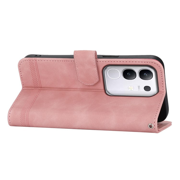 DIERFENG DF-03 For vivo Y29 4G Leather Case Lines Imprint Wallet Phone Cover - Pink