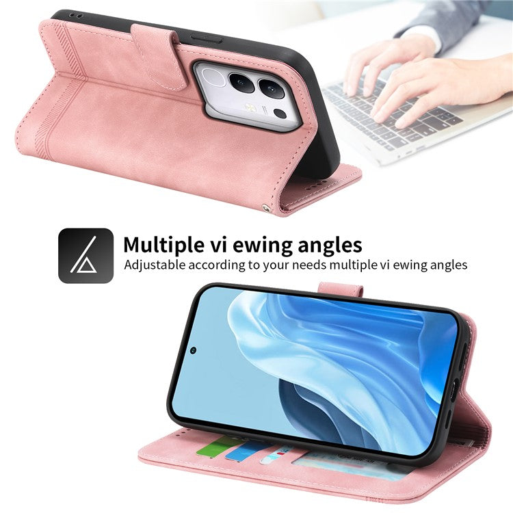 DIERFENG DF-03 For vivo Y29 4G Leather Case Lines Imprint Wallet Phone Cover - Pink