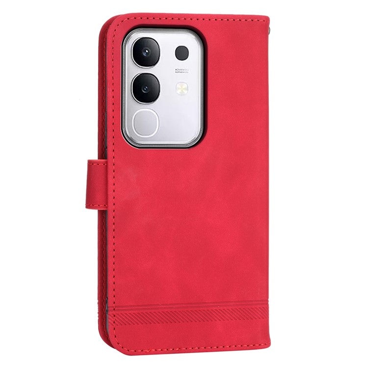 DIERFENG DF-03 For vivo Y29 4G Leather Case Lines Imprint Wallet Phone Cover - Red