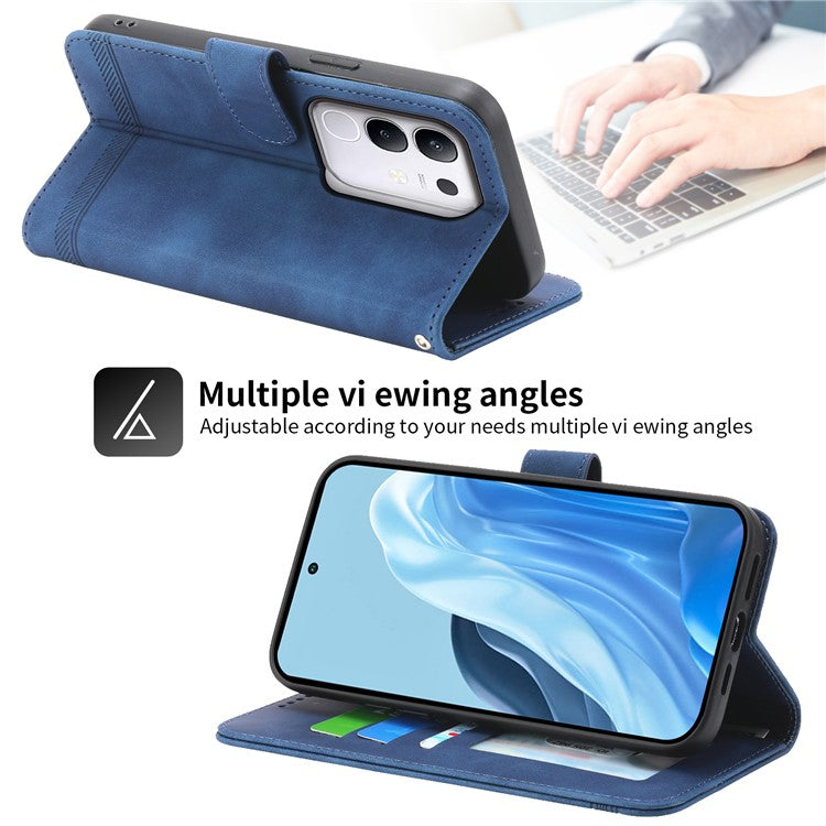 DIERFENG DF-03 For vivo Y29 4G Leather Case Lines Imprint Wallet Phone Cover - Blue