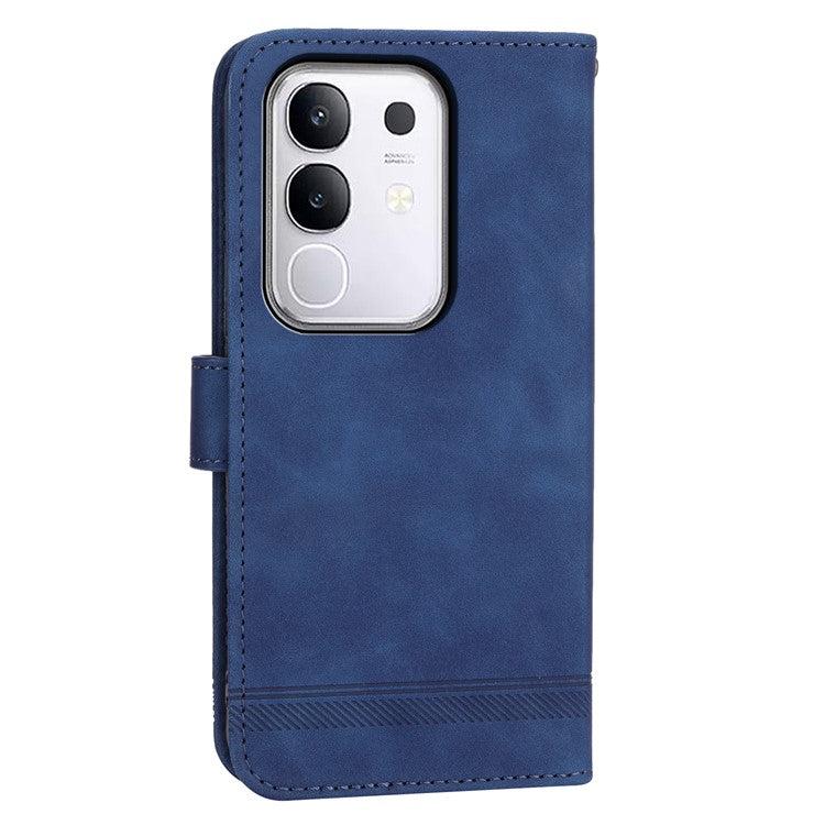 DIERFENG DF-03 For vivo Y29 4G Leather Case Lines Imprint Wallet Phone Cover - Blue