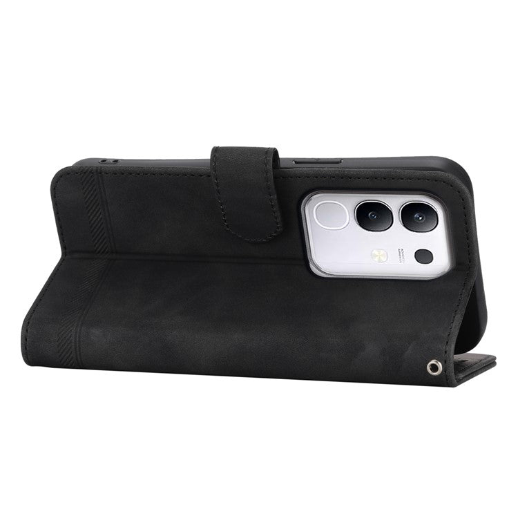 DIERFENG DF-03 For vivo Y29 4G Leather Case Lines Imprint Wallet Phone Cover - Black
