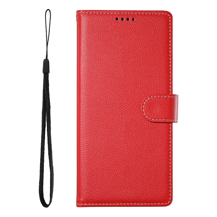 For Realme 14 Pro+ 5G Stand Case Litchi Texture Leather Wallet Phone Cover Magnetic Snap - Red