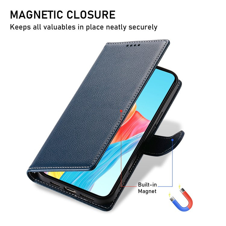 For Realme 14 Pro+ 5G Stand Case Litchi Texture Leather Wallet Phone Cover Magnetic Snap - Dark Blue