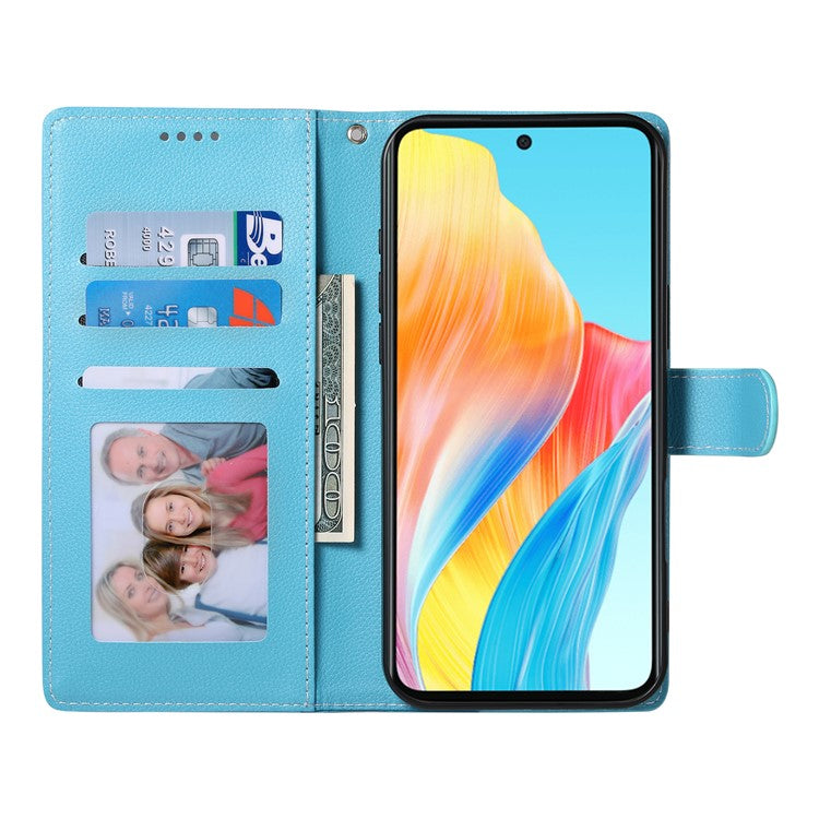 For Realme 14 Pro+ 5G Stand Case Litchi Texture Leather Wallet Phone Cover Magnetic Snap - Sky Blue