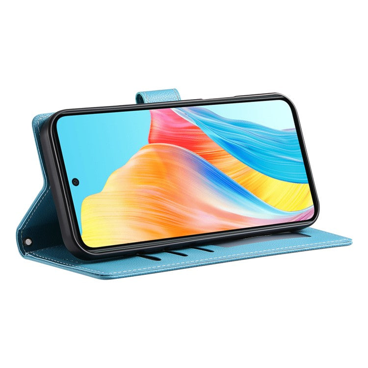 For Realme 14 Pro+ 5G Stand Case Litchi Texture Leather Wallet Phone Cover Magnetic Snap - Sky Blue