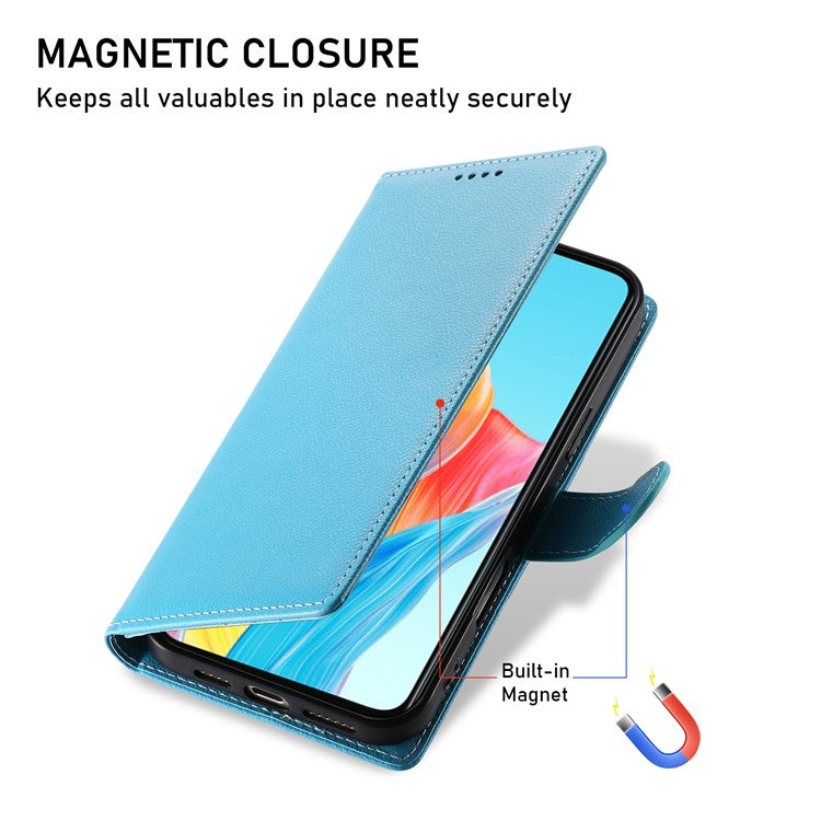 For Realme 14 Pro+ 5G Stand Case Litchi Texture Leather Wallet Phone Cover Magnetic Snap - Sky Blue