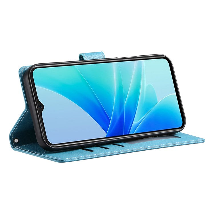 For vivo V50 5G Stand Case Litchi Texture Leather Wallet Phone Cover Magnetic Snap - Sky Blue