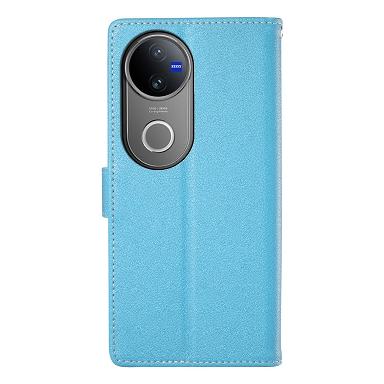 For vivo V50 5G Stand Case Litchi Texture Leather Wallet Phone Cover Magnetic Snap - Sky Blue