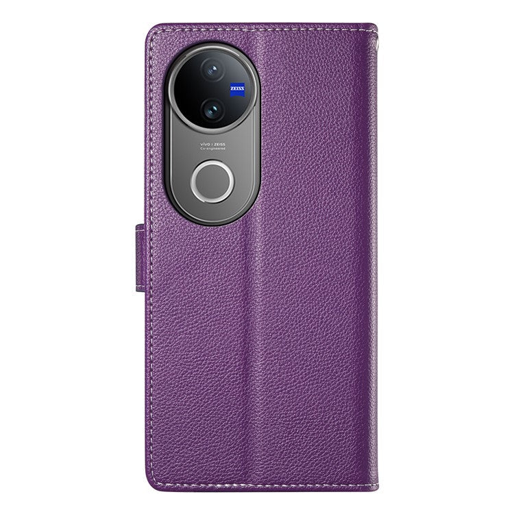 For vivo V50 5G Stand Case Litchi Texture Leather Wallet Phone Cover Magnetic Snap - Purple