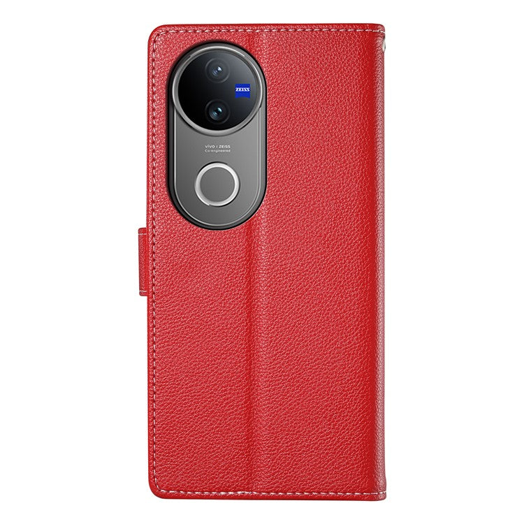 For vivo V50 5G Stand Case Litchi Texture Leather Wallet Phone Cover Magnetic Snap - Red