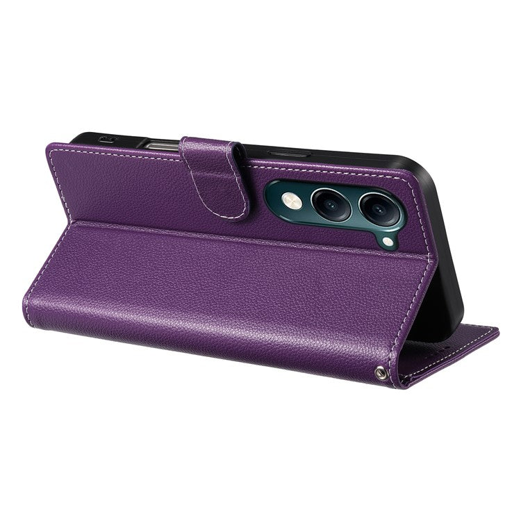 For vivo Y04 4G  /  Y29s 5G Stand Case Litchi Texture Leather Wallet Phone Cover Magnetic Snap - Purple