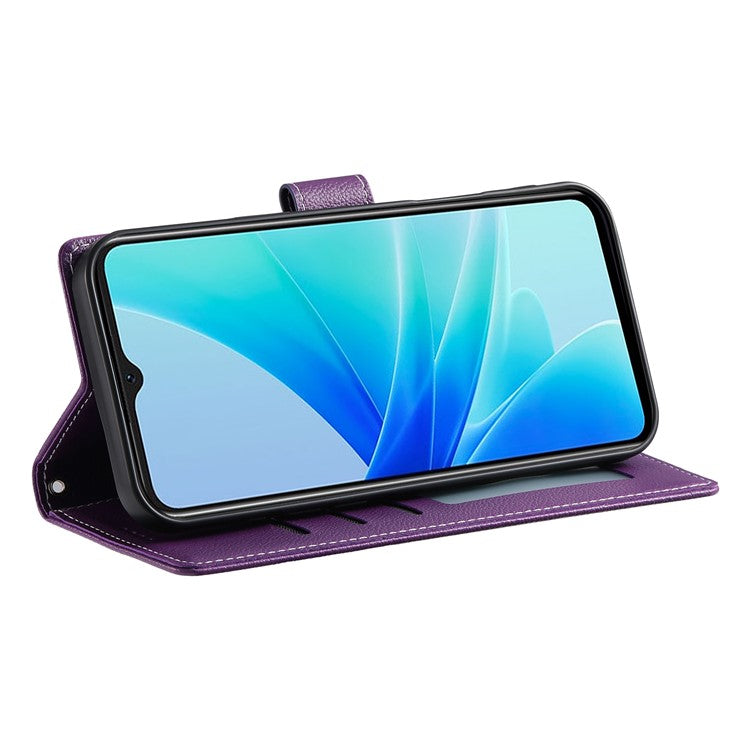 For vivo Y04 4G  /  Y29s 5G Stand Case Litchi Texture Leather Wallet Phone Cover Magnetic Snap - Purple