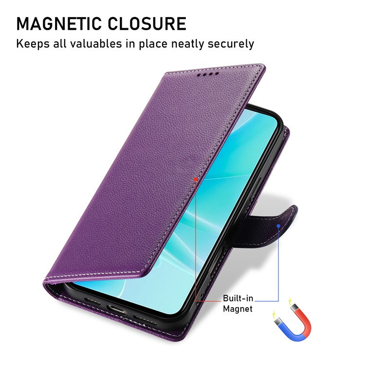 For vivo Y04 4G  /  Y29s 5G Stand Case Litchi Texture Leather Wallet Phone Cover Magnetic Snap - Purple