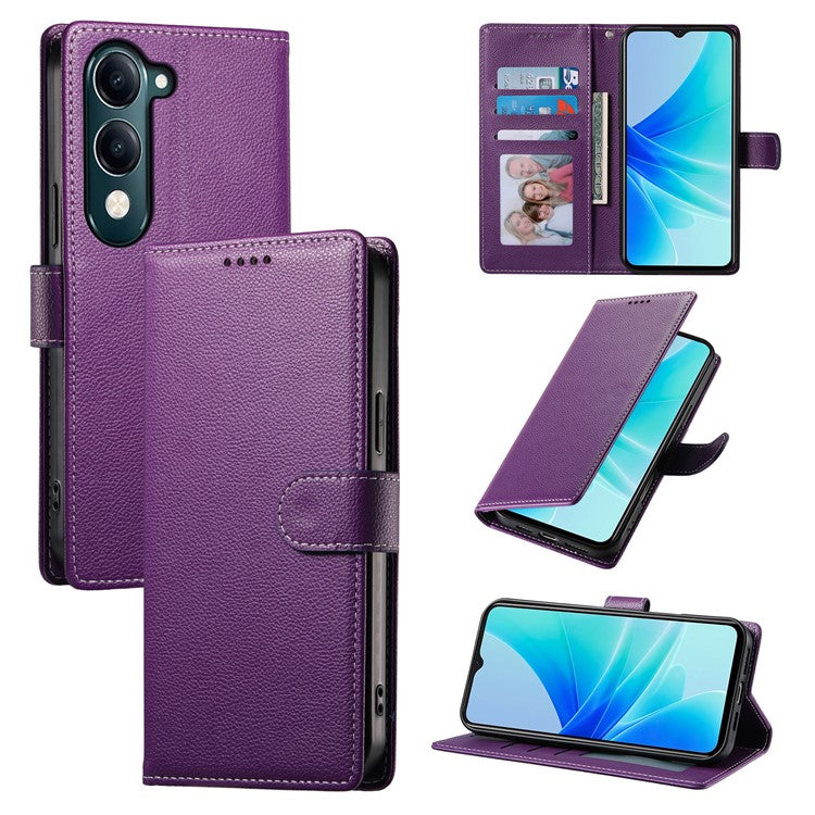 For vivo Y04 4G  /  Y29s 5G Stand Case Litchi Texture Leather Wallet Phone Cover Magnetic Snap - Purple