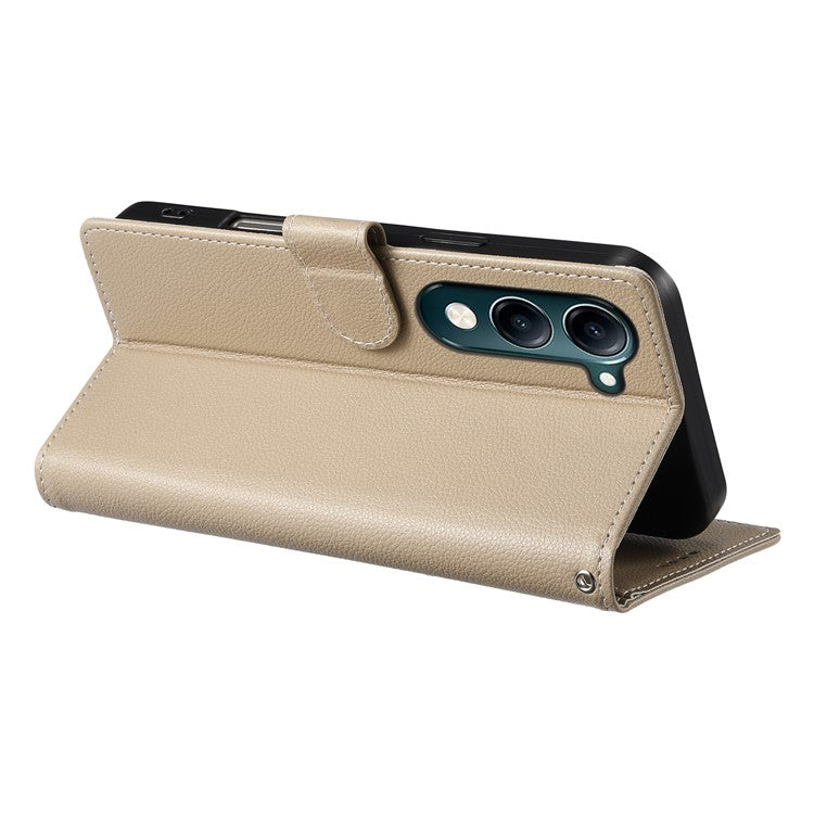 For vivo Y04 4G  /  Y29s 5G Stand Case Litchi Texture Leather Wallet Phone Cover Magnetic Snap - Apricot