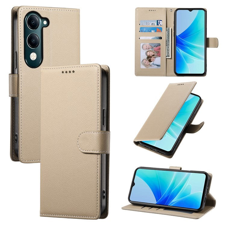 For vivo Y04 4G  /  Y29s 5G Stand Case Litchi Texture Leather Wallet Phone Cover Magnetic Snap - Apricot
