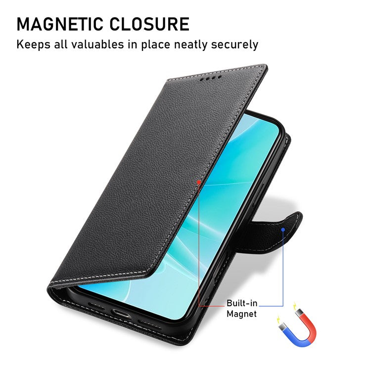 For vivo Y04 4G  /  Y29s 5G Stand Case Litchi Texture Leather Wallet Phone Cover Magnetic Snap - Black