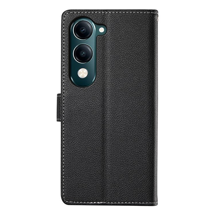 For vivo Y04 4G  /  Y29s 5G Stand Case Litchi Texture Leather Wallet Phone Cover Magnetic Snap - Black