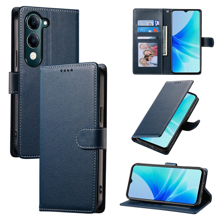 For vivo Y04 4G  /  Y29s 5G Stand Case Litchi Texture Leather Wallet Phone Cover Magnetic Snap - Dark Blue