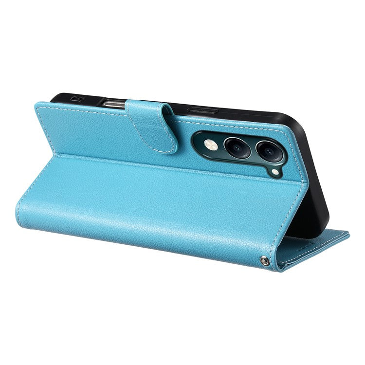 For vivo Y04 4G  /  Y29s 5G Stand Case Litchi Texture Leather Wallet Phone Cover Magnetic Snap - Sky Blue