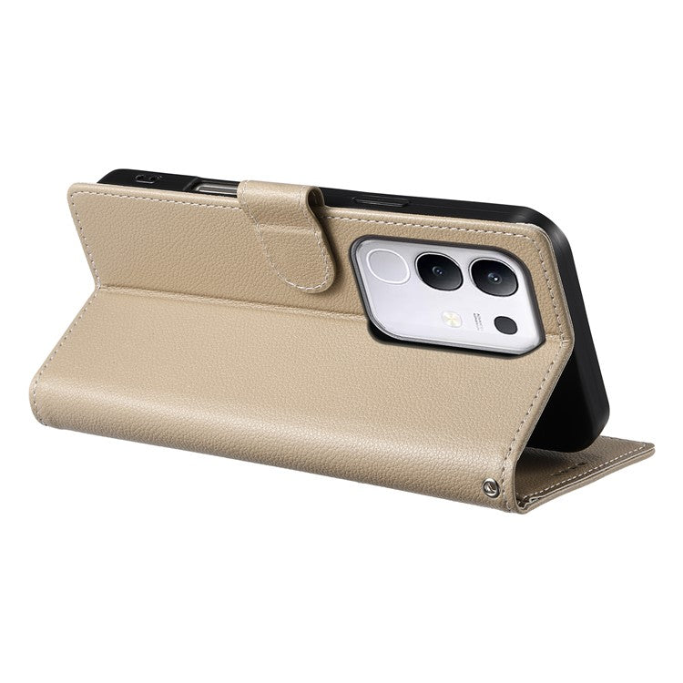 For vivo Y29 4G Stand Case Litchi Texture Leather Wallet Phone Cover Magnetic Snap - Apricot