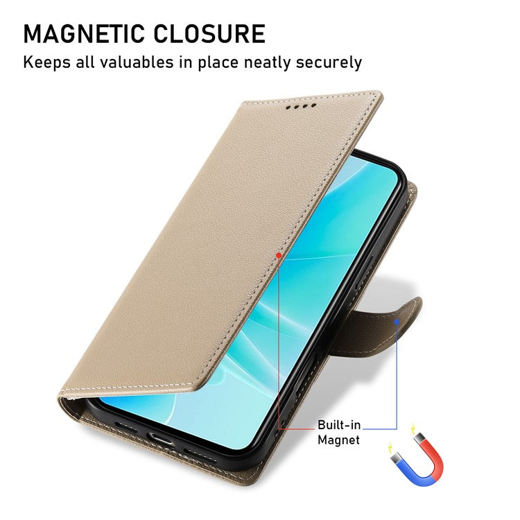 For vivo Y29 4G Stand Case Litchi Texture Leather Wallet Phone Cover Magnetic Snap - Apricot