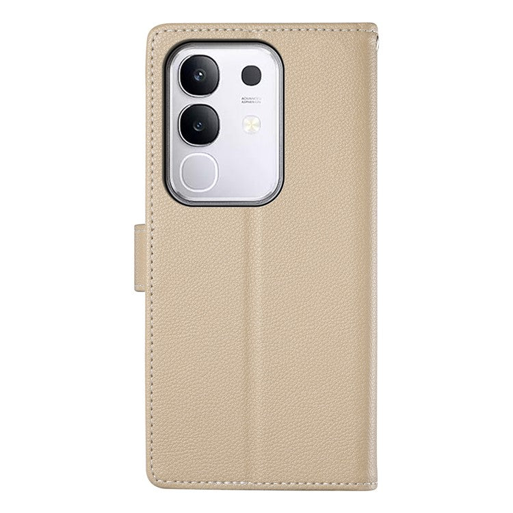 For vivo Y29 4G Stand Case Litchi Texture Leather Wallet Phone Cover Magnetic Snap - Apricot