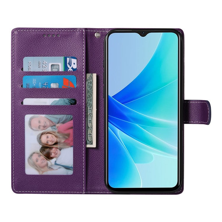 For vivo Y29 4G Stand Case Litchi Texture Leather Wallet Phone Cover Magnetic Snap - Purple