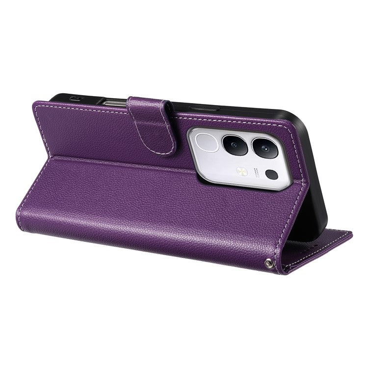 For vivo Y29 4G Stand Case Litchi Texture Leather Wallet Phone Cover Magnetic Snap - Purple