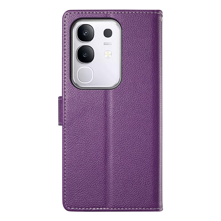 For vivo Y29 4G Stand Case Litchi Texture Leather Wallet Phone Cover Magnetic Snap - Purple