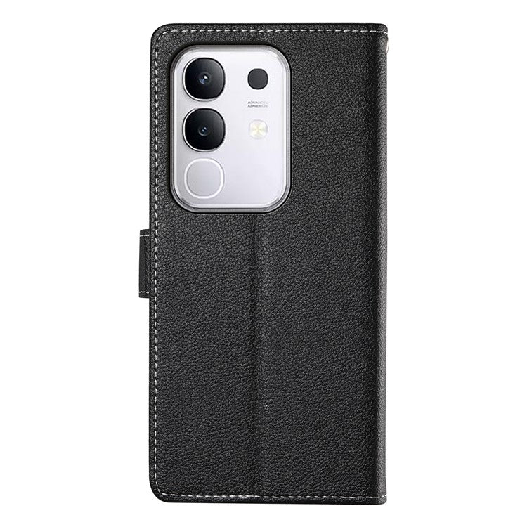 For vivo Y29 4G Stand Case Litchi Texture Leather Wallet Phone Cover Magnetic Snap - Black