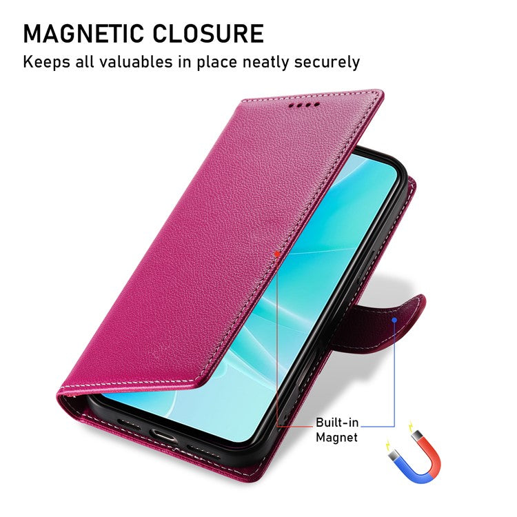 For vivo Y29 4G Stand Case Litchi Texture Leather Wallet Phone Cover Magnetic Snap - Rose
