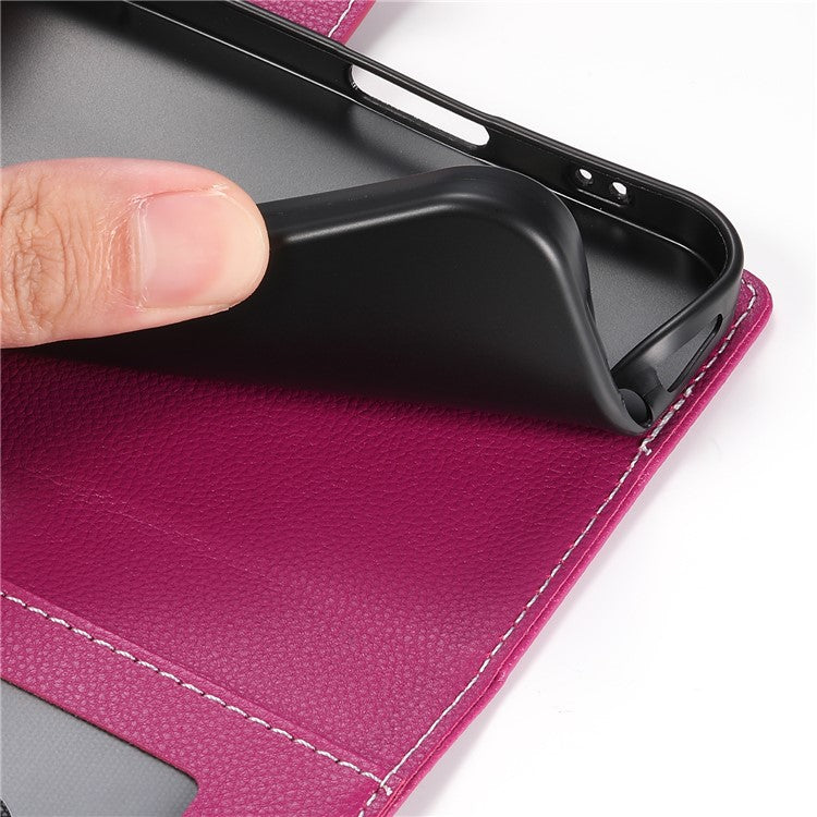 For vivo Y29 4G Stand Case Litchi Texture Leather Wallet Phone Cover Magnetic Snap - Rose
