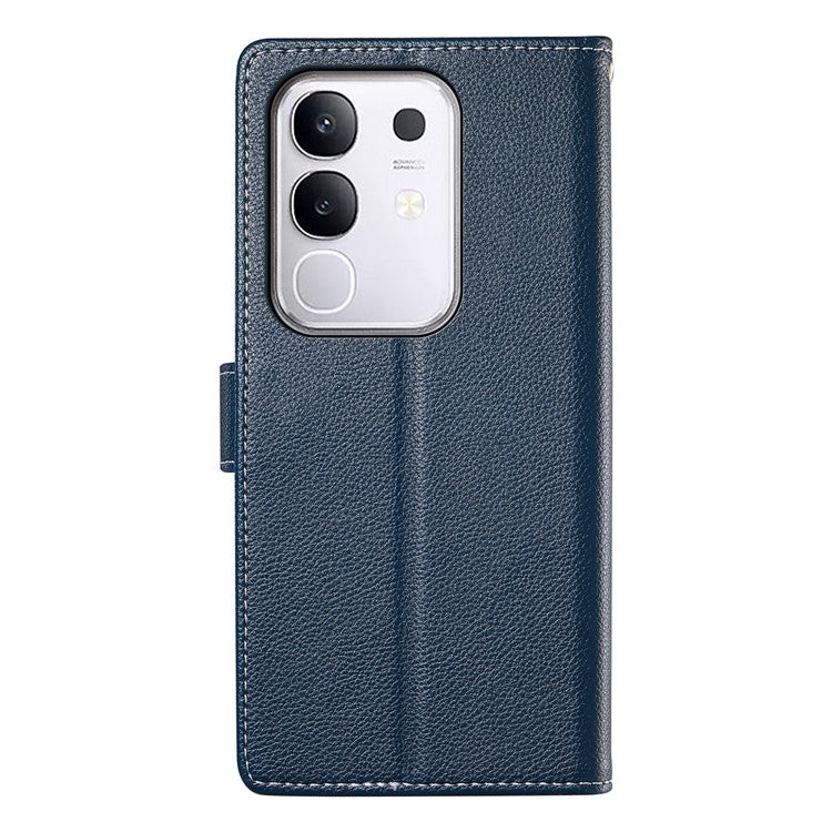 For vivo Y29 4G Stand Case Litchi Texture Leather Wallet Phone Cover Magnetic Snap - Dark Blue