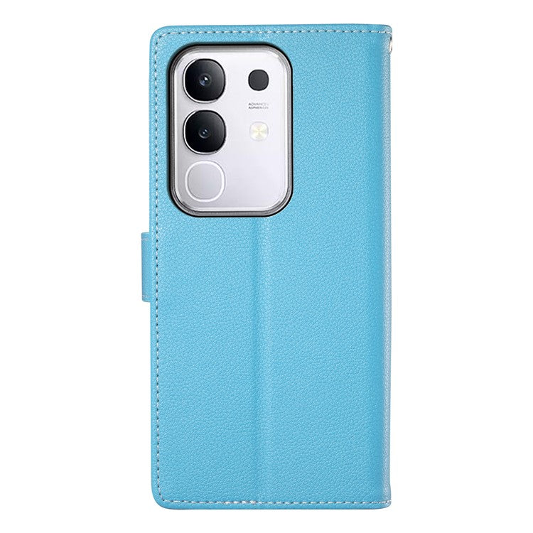 For vivo Y29 4G Stand Case Litchi Texture Leather Wallet Phone Cover Magnetic Snap - Sky Blue