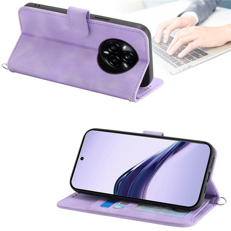 For Realme 14 Pro 5G Case Flower Pattern PU Leather Wallet Phone Cover with Strap - Light Purple