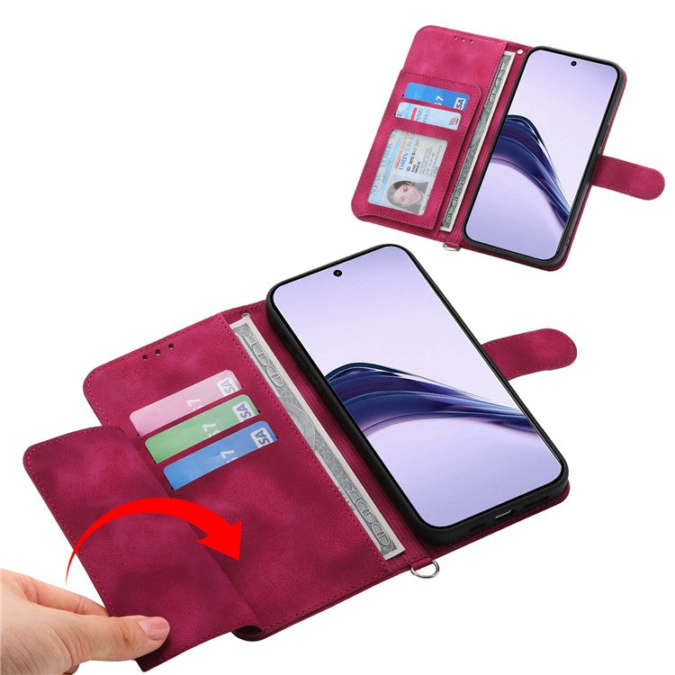 For Realme 14 Pro+ 5G Case Flower Pattern PU Leather Wallet Phone Cover with Strap - Wine Red