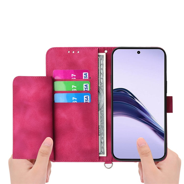 For Realme 14 Pro+ 5G Case Flower Pattern PU Leather Wallet Phone Cover with Strap - Wine Red