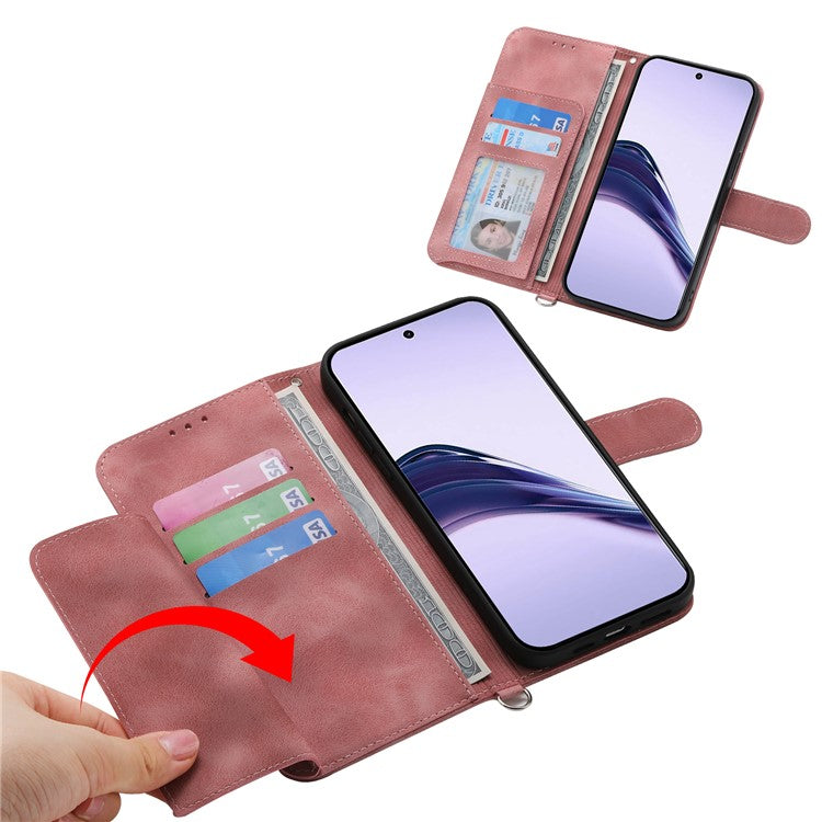 For Realme 14 Pro+ 5G Case Flower Pattern PU Leather Wallet Phone Cover with Strap - Pink