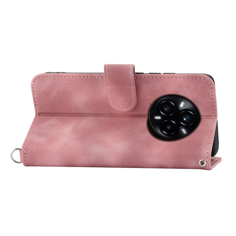 For Realme 14 Pro+ 5G Case Flower Pattern PU Leather Wallet Phone Cover with Strap - Pink