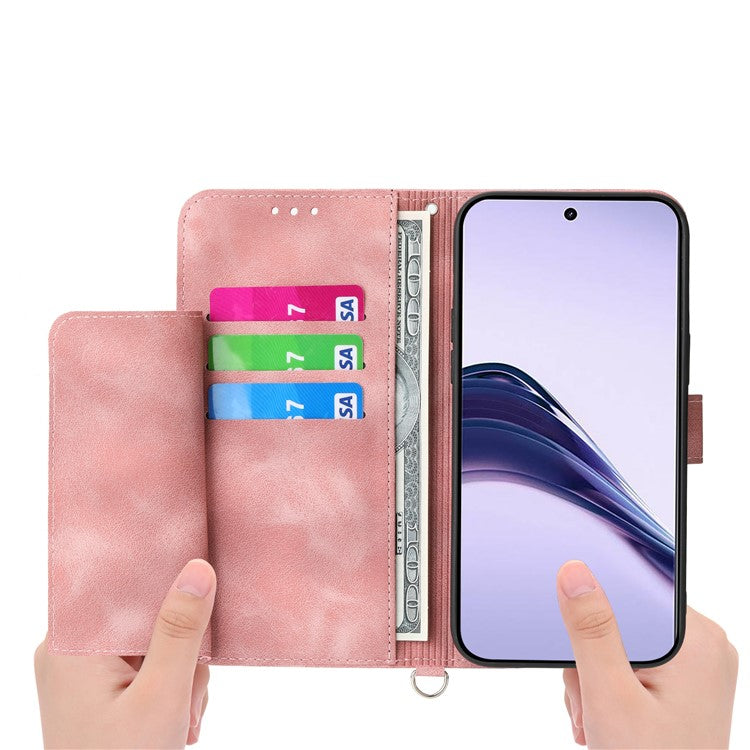 For Realme 14 Pro+ 5G Case Flower Pattern PU Leather Wallet Phone Cover with Strap - Pink