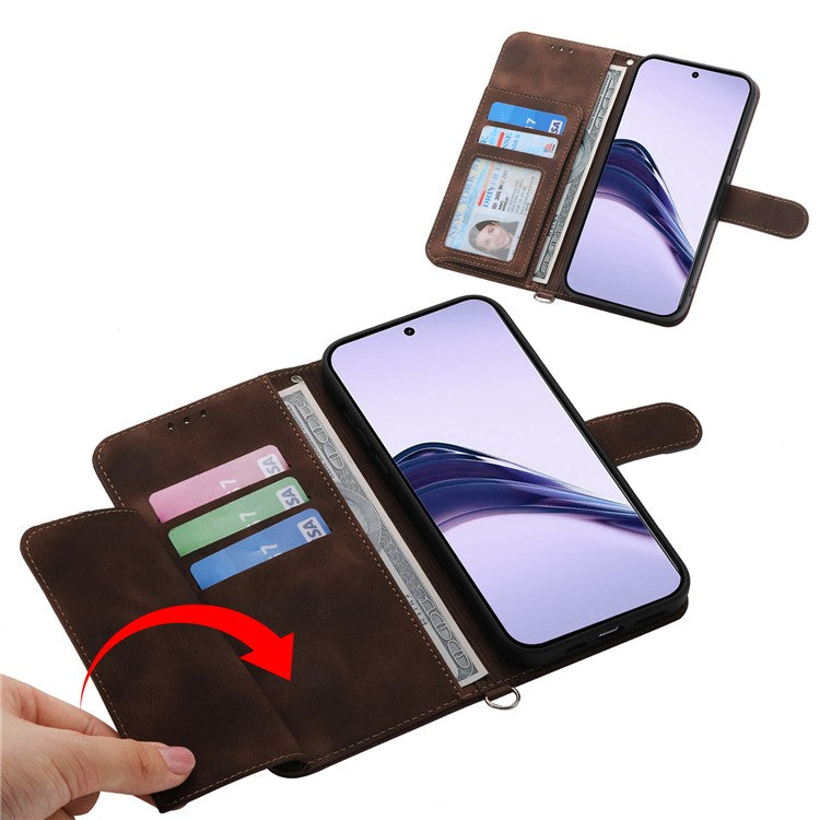 For Realme 14 Pro+ 5G Case Flower Pattern PU Leather Wallet Phone Cover with Strap - Brown