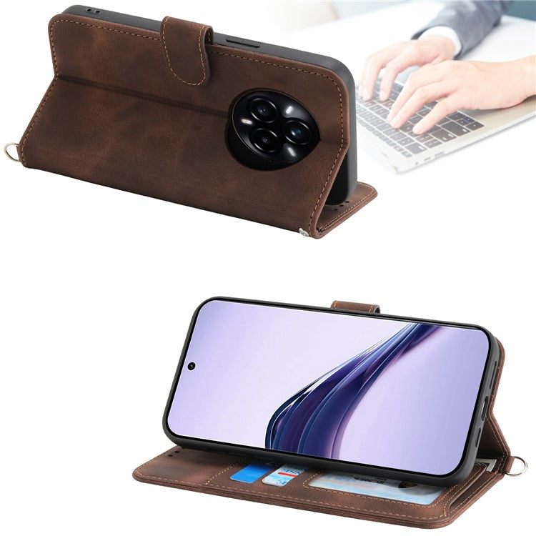 For Realme 14 Pro+ 5G Case Flower Pattern PU Leather Wallet Phone Cover with Strap - Brown